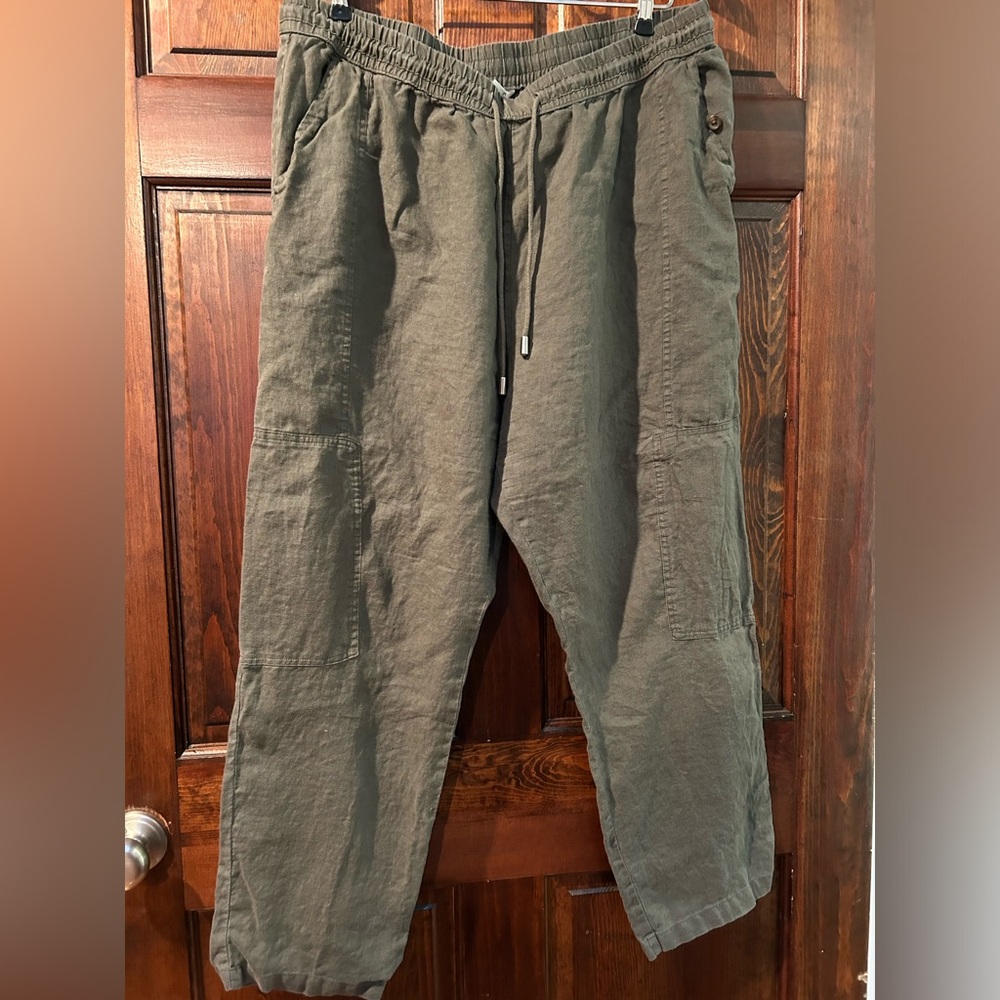Olive Green Linen Pants - EUC